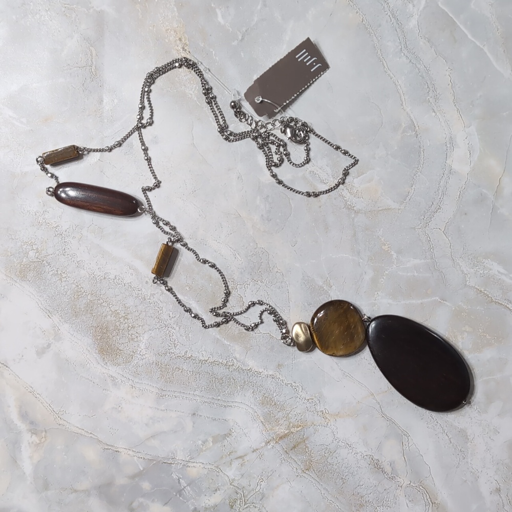 J. JILL Elegant Silver Chain Brown Stones Pendant Necklace NWT